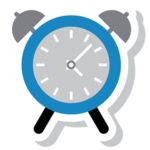 Clipart of an analog alarm clock in blue, gray and black.